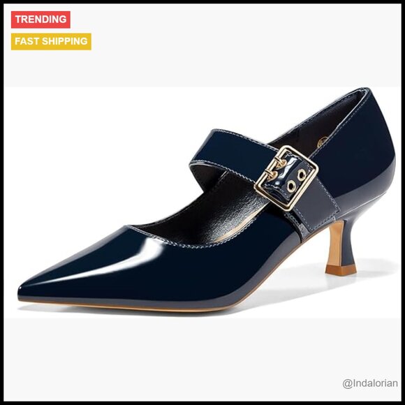 Faux Leather Kitten Heel Pumps with Buckle Strap Mary Jane Shoes